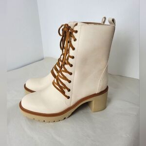 NEW Mi.iM Cream Ivory Mid Calf Combat Boots Lace Up Zip Chunky Gypsy 6.5